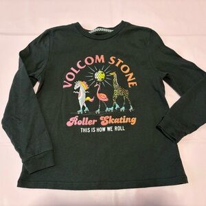 Volcom Black Long Sleeve Kids Shirt with Roller Skating Design